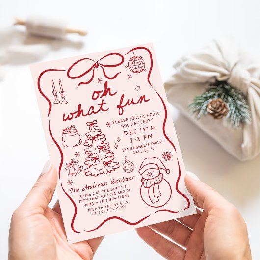 Invitation Whimsical Red Oh What Fun Christmas Party