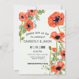 Invitation Whimsical Red Orange Poppies Mariage d'aquarelle