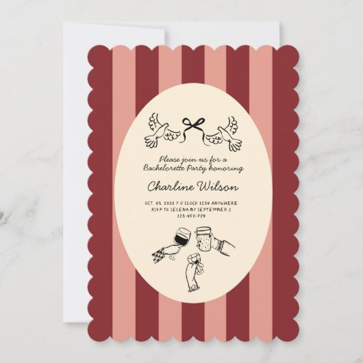 Invitation Whimsical Red Pink Striped Scribble Bachelorette (Devant)