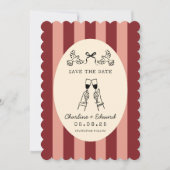 Invitation Whimsical Red Pink Striped Scribble Save the Date  (Devant)