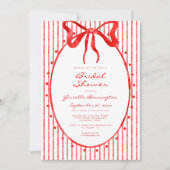 Invitation Whimsical Red Watercolor Bow Stripe Bridal Shower (Devant)
