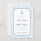 Invitation Whimsical Retro Blue Stripes Spanish Wedding (Devant)