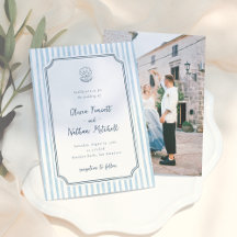 Whimsical Retro Blue Stripes Wedding