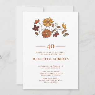 Invitation Whimsical Retro Boho Floral 40e anniversaire