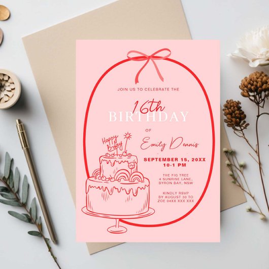 Invitation Whimsical Retro Border 16e fête d'anniversaire