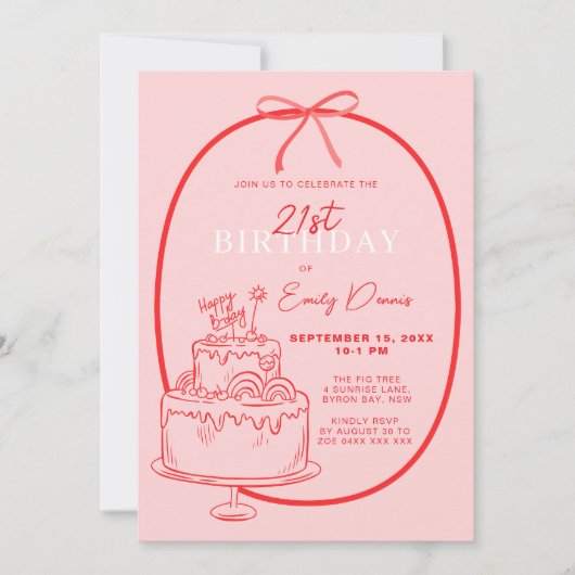 Invitation Whimsical Retro Border 21e fête d'anniversaire (Devant)