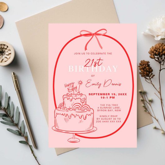 Invitation Whimsical Retro Border 21e fête d'anniversaire