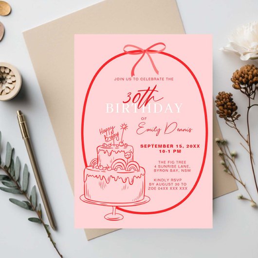 Invitation Whimsical Retro Border 30e fête d'anniversaire