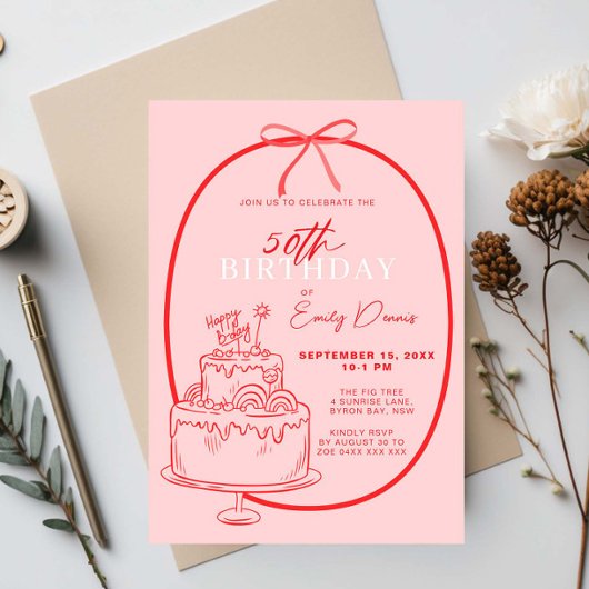 Invitation Whimsical Retro Border 50e fête d'anniversaire
