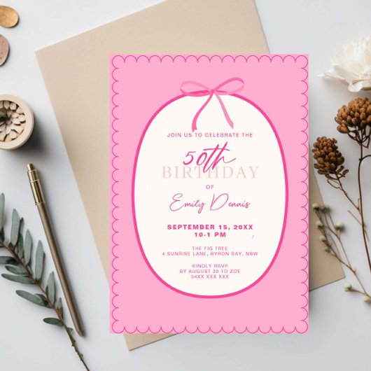 Invitation Whimsical Retro Border 50e fête d'anniversaire