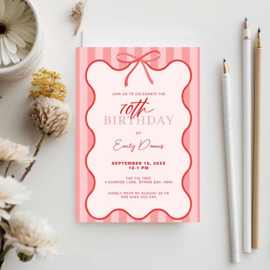 Invitation Whimsical Retro Border 70e fête d'anniversaire