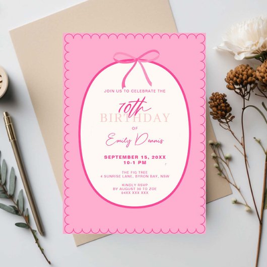 Invitation Whimsical Retro Border 70e fête d'anniversaire