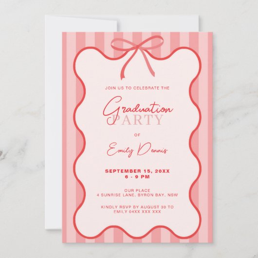Invitation Whimsical Retro Border Grad Party (Devant)
