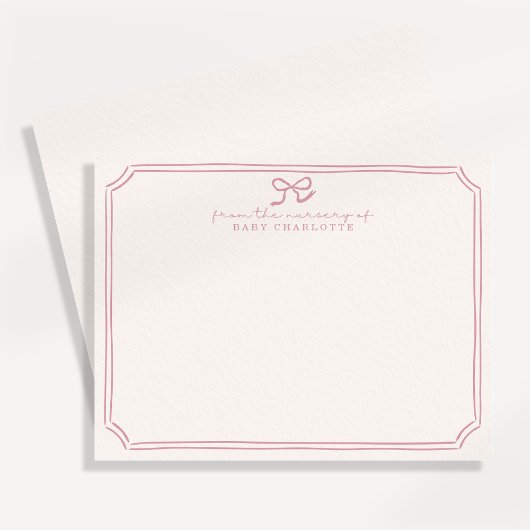 Invitation Whimsical retro Pink Bow Nursery Note Card