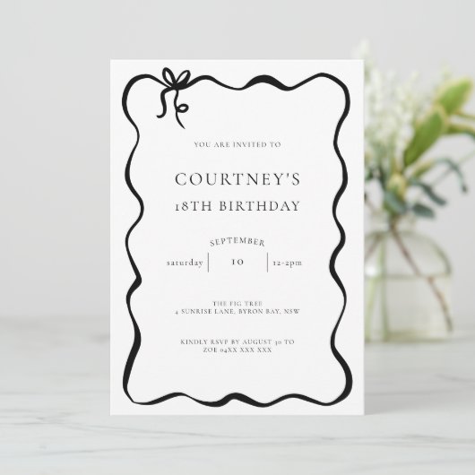 Invitation Whimsical Ribbon Bow 18e fête d'anniversaire (Debout devant)