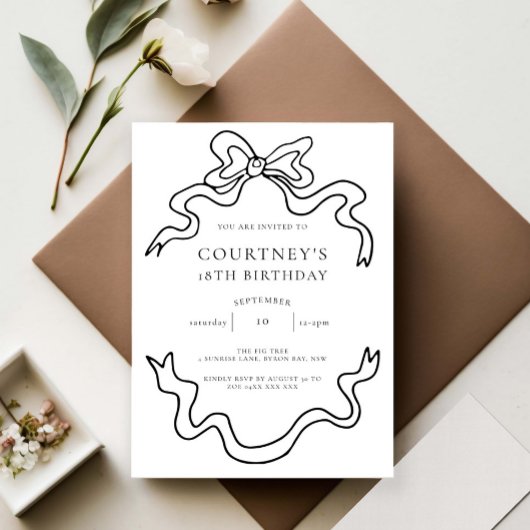 Invitation Whimsical Ribbon Bow 18e fête d'anniversaire