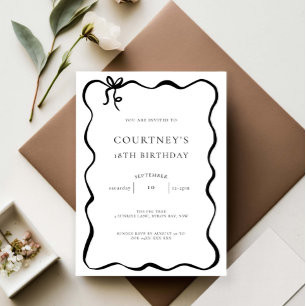 Invitation Whimsical Ribbon Bow 18e fête d'anniversaire