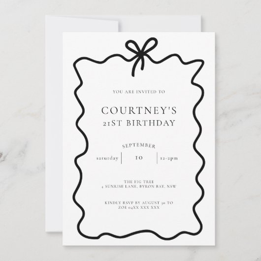 Invitation Whimsical Ribbon Bow 21e fête d'anniversaire (Devant)