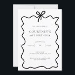 Invitation Whimsical Ribbon Bow 21e fête d'anniversaire<br><div class="desc">Cette invitation fantaisiste à la fête d'anniversaire comporte un joli dainty dessiné à la main et un texte simple. Pour une personnalisation plus avancée de cette conception, par exemple la modification de la disposition, de la police ou de la taille du texte, cliquez sur le bouton "PERSONNALISER" ci-dessus. Veuillez me...</div>