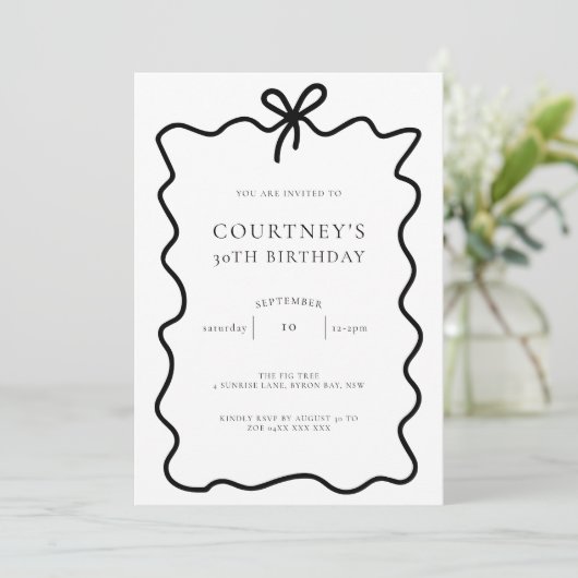 Invitation Whimsical Ribbon Bow 30e fête d'anniversaire (Debout devant)