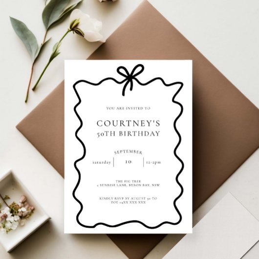 Invitation Whimsical Ribbon Bow 50e fête d'anniversaire