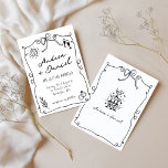 Invitation Whimsical Romantic Main dessinée noir blanc Mariag<br><div class="desc">Élevez votre mariage avec une invitation amusante et ironique en noir et blanc avec des illustrations fantaisistes mais romantiques de vin,  boule de disco et anneaux mariages.</div>