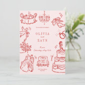 Invitation Whimsical Romantic Main Tirée Mariage Rouge Invite (Debout devant)