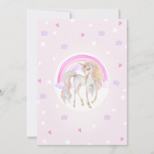 Invitation Whimsical rose année magique Unicorn 1er anniversa (Dos)