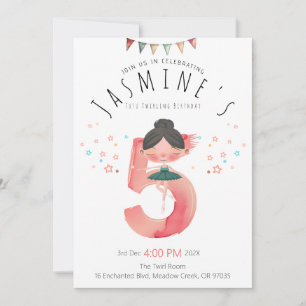 Invitation Whimsical Rose Ballet Girl 5e anniversaire