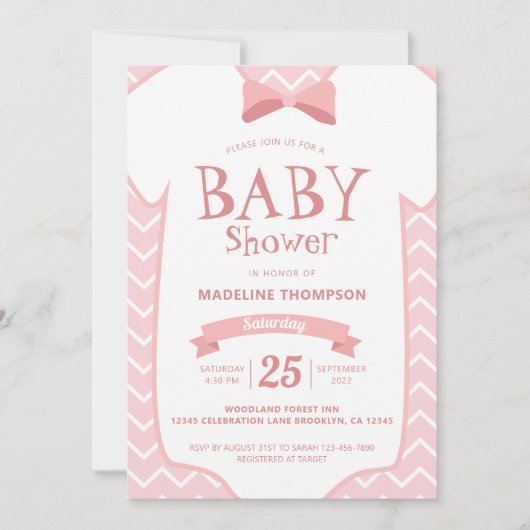 Invitation Whimsical rose blanche Cravate de bébé Baby shower (Devant)