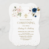 Invitation Whimsical Rose Blush Or Floral Twins Christening (Devant / Derrière)