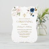 Invitation Whimsical Rose Blush Or Floral Twins Christening (Debout devant)