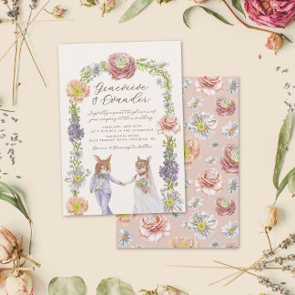 Invitation Whimsical rose Boho Bunny Amour Mariage d'aquarell