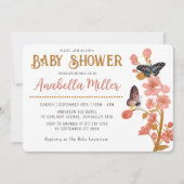 Invitation Whimsical rose Boho Butterfly Baby shower fille (Devant)