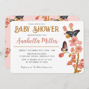 Invitation Whimsical rose Boho Butterfly Baby shower fille