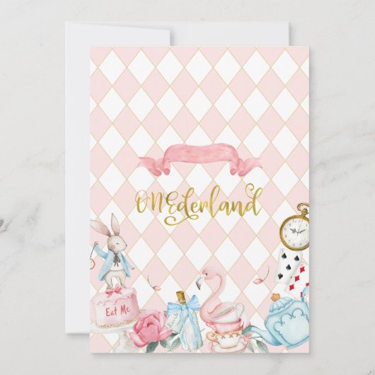 Invitation Whimsical Rose Bow Alice Onederland 1er anniversai (Dos)