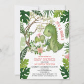 Invitation Whimsical Rose Bow Girl Dinosaur Baby shower (Devant)