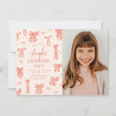 Invitation Whimsical Rose Bow Girl Photo Anniversaire (Devant)