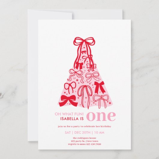 Invitation Whimsical Rose Bow Tree Girl 1er anniversaire (Devant)