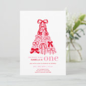 Invitation Whimsical Rose Bow Tree Girl 1er anniversaire (Debout devant)