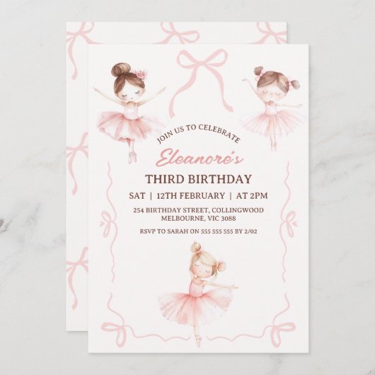 Invitation Whimsical rose Brown vaches Ballerina 3e anniversa (Devant / Derrière)