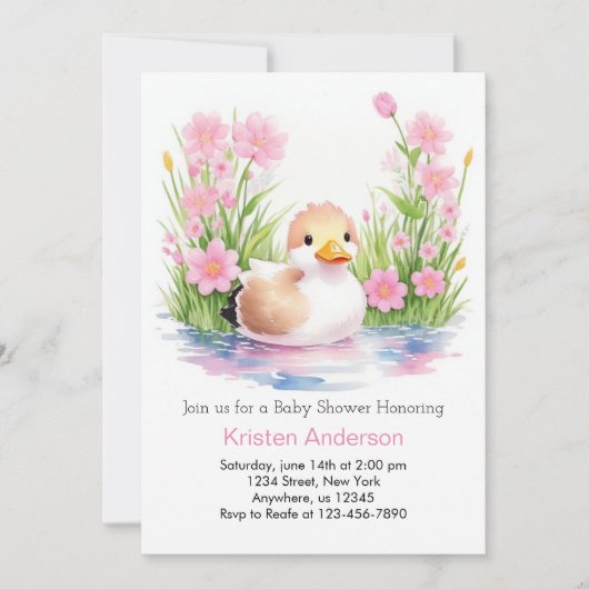 Invitation Whimsical rose Fleur sauvage Baby shower fille de  (Devant)