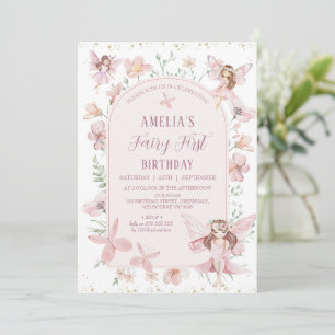 Invitation Whimsical rose Fleurs sauvages Fairy Premier anniv
