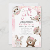 Invitation Whimsical rose floral Baby shower de fille de bois (Devant)