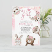Invitation Whimsical rose floral Baby shower de fille de bois (Debout devant)