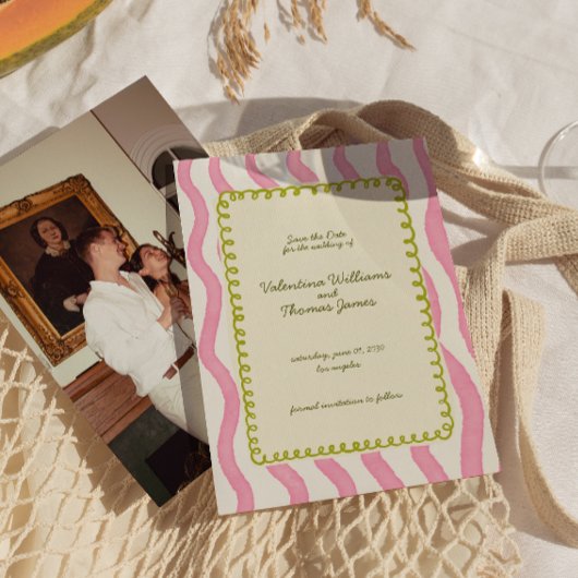 Invitation Whimsical Rose & Green Wedding Enregistrer la date