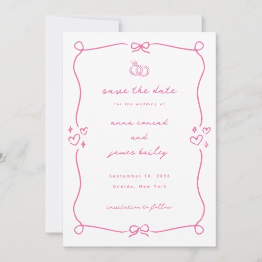 Invitation Whimsical rose Mariage Photo Enregistrer la date (Devant)