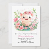 Invitation Whimsical rose Piglet Aventure Baby shower fille (Devant)