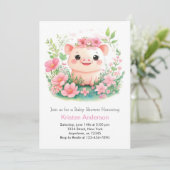 Invitation Whimsical rose Piglet Aventure Baby shower fille (Debout devant)