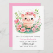 Invitation Whimsical rose Piglet Aventure Baby shower fille (Devant / Derrière)